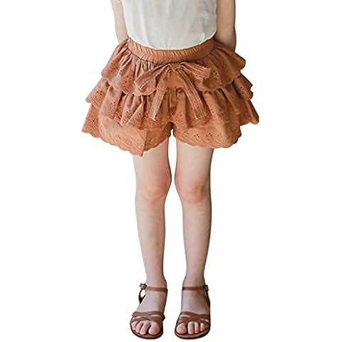 Libertepe Baby Girls Summer Layered Hollow Out Lace Skirts Soft Elastic Waist Ruffle Dance Tutu Skirts Orange Cover