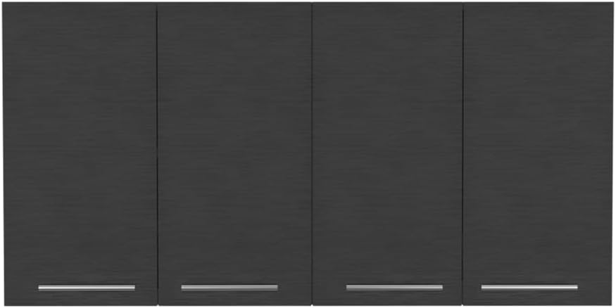 JOSHEN 47.2" Wall Mounted Kitchen Cabinet with Plate & Cup Organizer, Modern Particle Board Hanging Storage Cabinet with 4 Doors & Easy Assembly for Kitchen,Pantry,Apartment,Black