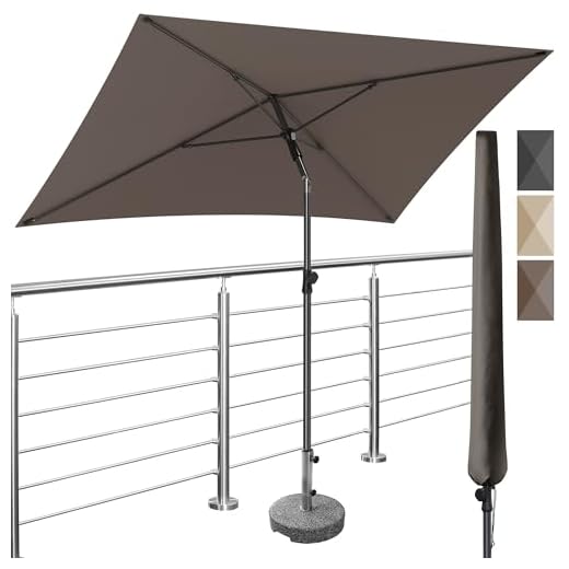4smile Sonnenschirm Balkon 200x125 cm mit Schirmhülle, Taupe - UV50+ Sonnenschirm rechteckig knickbar höhenverstellbar, Sommer Schirm für Sonnenschutz Balkon als Ersatz für Ampelschirm