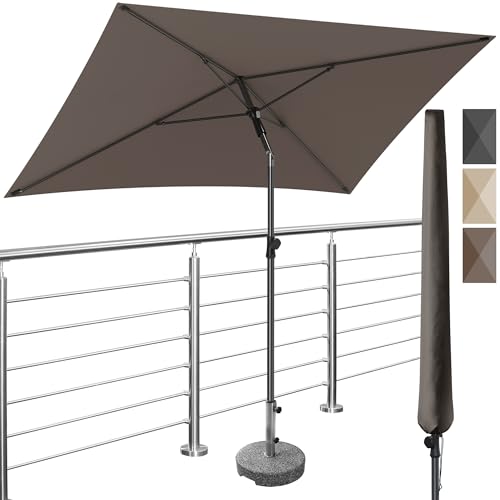 4smile Sonnenschirm Balkon 200x125 cm mit Schirmhülle, Taupe - UV50+ Sonnenschirm rechteckig knickbar höhenverstellbar, Sommer Schirm für Sonnenschutz Balkon als Ersatz für Ampelschirm