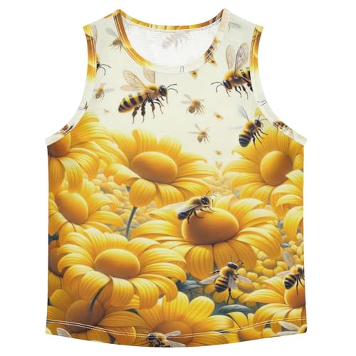 susiyo Yellow Color Flowers and Bees Boys Sleeveless Tank Top Girls Athletic T Shirt