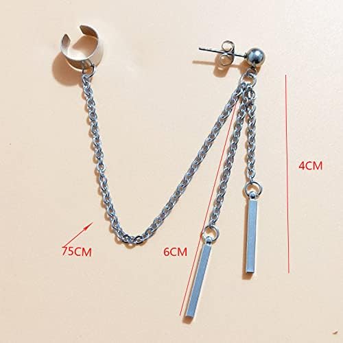 Double Bar Tassel Ear Cuff Crawler Climber Chain Threader Dangle Drop Earrings for Women Men Girls Boys Cartilage Stainless Steel Ball Stud Clip on Small Hoop Wrap Dangling Fashion Birthday Jewelry