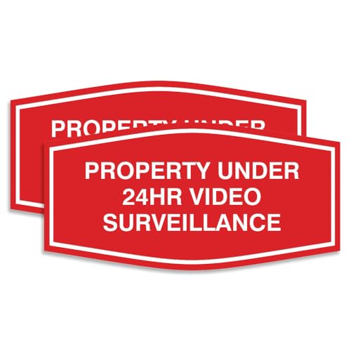 All Quality Fancy Property Under 24Hr Video Surveillance Sign | Property Security Sign with Easy Installation | 24/7 Security Monitoring (Red) - Small 2 Pack