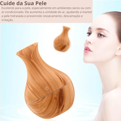 Umidificador Madeira Ultrassônico Difusor Aromaterapia Aromatizador Purificador USB Led Design Elega