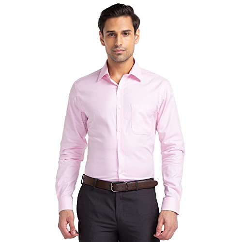 Image of Raymond Men's Pure Cotton Jacquard Pattern Slim Fit Semi Cutaway Collar Full Sleeve Formal Shirt