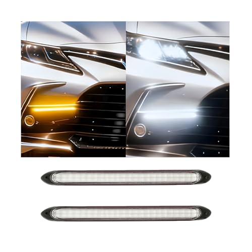 FALVFUN 2PCS Car LED Light Strips, Flexible Waterproof 10 Inch Vehicle Daytime Running Lights, Automotive Headlight Sequential Flowing Turn Signal Lamp Accessories, Universal Fit (Tri-color)