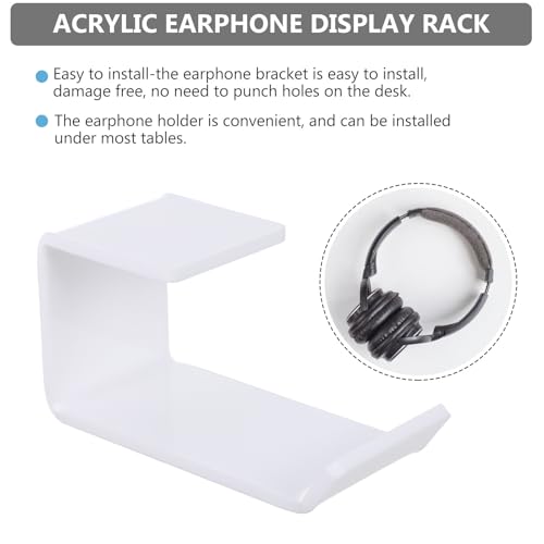 VICASKY 2 piezas soporte para auriculares acrílico blanco y gancho adhesivo para escritorio para almacenamiento y gestión de cables en oficina y hogar miniatura 3