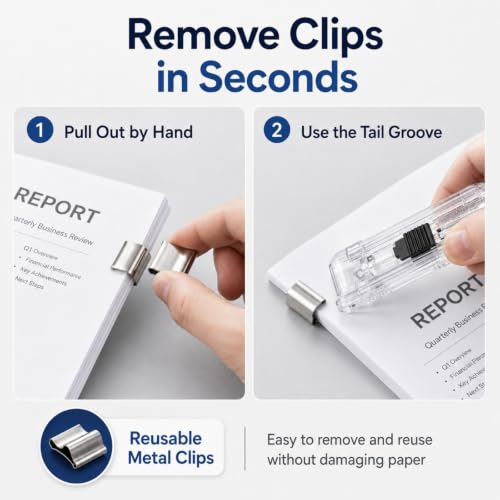 Portable Binder Clip Stapler, Reusable Portable Paper Clam Clip Dispenser with 100 Metal Refill Clips, 50 Silver and 50 Color Clips for Home, School, Desk and Office Use (Pink-1Pcs) - Image 7