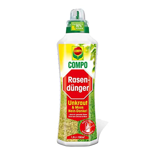 COMPO Engrais liquide pour gazon contre les mauvaises herbes et la mousse - Engrais pour gazon sain et vert - 1,3 l