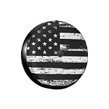 Black White Retro American Flag Spare Tire Cover with Back-u...