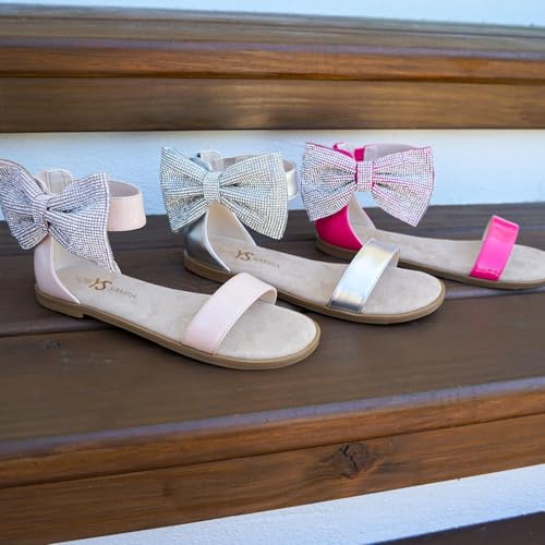 Yosi Samra Miss Cambelle Crystal Bow Sandal, Hot Pink, Kids' Size 9C-13C, Synthetic, Round Toe, Zip-Up Heel Closure3