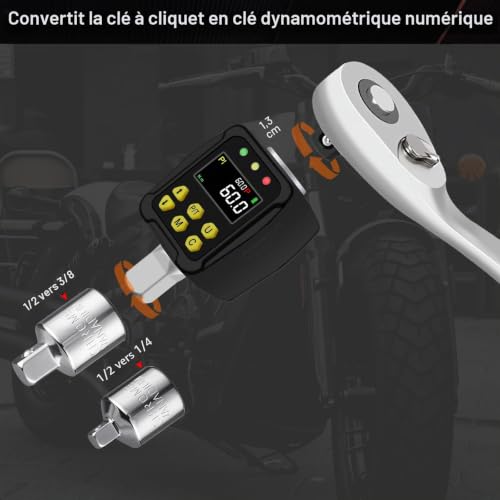 Uharbour Adaptateur de Couple Numérique 1/2 Pouce 3-60 Nm, Clé Dynamométrique Numérique avec Écran LCD, Mode PEAK/TRACK, Buzzer et Indicateur LED, Précision d'Erreur ±2%, pour Voiture, Vélo, Moto – vue 3
