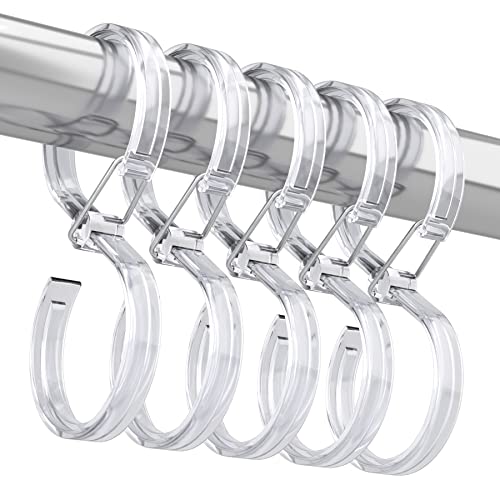 Amazer Shower Curtain Hooks Rings, Plastic Shower Curtain Hooks Rust Proof 12 Pcs Shower Hooks For Shower Curtain, Shower Curtain Rings With Safety Buckle, S Hooks For Hanging Curtain, Clothes, Clear #TOP7