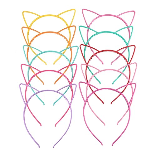 PTNKUIIY Lot de 12 serre-tête avec oreilles de chat - En plastique - Avec oreilles de chat - Pour adultes et enfants - Pour Halloween, fêtes, carnaval, vie quotidienne - Couleurs mélangées