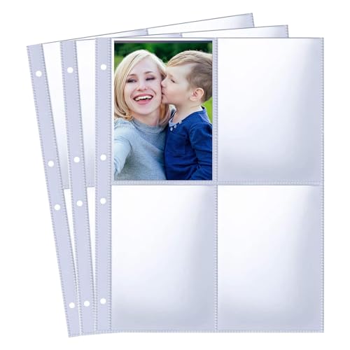 30 Pack Pochette Transparente A4-4 Compartiments Pochettes Photo pour Classeurs Anneaux, Pochette Transparente pour Ranger Photos, Cartes Postales, Papier Souvenir (120 Pochettes)