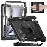 timecity for iPad Air 13 Inch Case M3 2025/ M2 2024, 360° Rotating Stand, Pencil Holder & Wireless Charging, Shockproof with Screen Protector & Shoulder Strap - for Designers & Professionals, Black