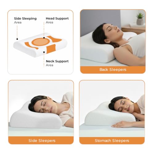 Image of CareFoam Orthopedic Cervical Memory Foam Pillow | Ergonomic Contour Neck Support Pillow for Back, Side & Stomach Sleepers | High Density Memory Foam | 19 x 11 x 2.5-3.5 Inch | White