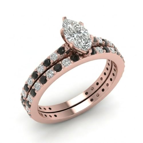 Image of 55Carat Choose Your Gemstone Marquise Shape 14k Rose Gold Plated Classic Delicate Diamond CZ Handmade Fashion Jewelry Party Wear Daily Wear Ornament Gifts for Wife Wedding Ring Sets : US Size 4 to 12