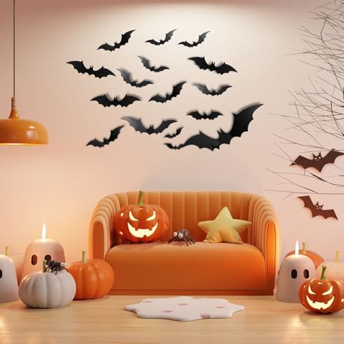 81 sztuk dekoracji na Halloween, nietoperz, dekoracja ścienna, 4 rozmiary, PCW, czarne naklejki 3D, nietoperz, naklejki na Halloween, imprezę, dekoracja "zrób to sam", dekoracja domu