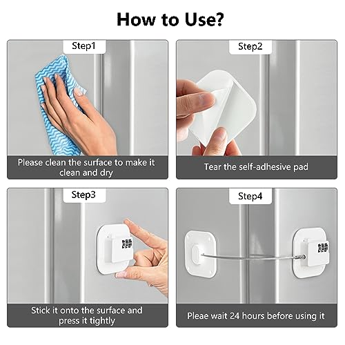 Refrigerator Lock, Heavy Duty Fridge Lock, Combination Lock for Refrigerator Cabinets, Drawers, Safety, Easy Install No Keys Needed (White-1Pack) - Image 6