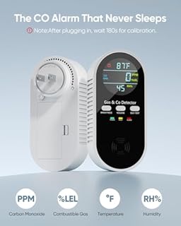 Vilfet 5-in-1 Carbon Monoxide Detectors, Natural Gas Leak Detector, Plug-in & Battery Backup Portable Co Detector, Co Gas Temp Humidity Sensor, HD Display Screen Vilfet, 1-Pcs, Black