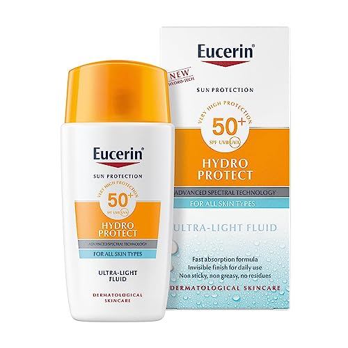 Eucerin Sun Face Hydro Protect Crema fluida ultraligera SPF 50+ para todo tipo de pieles, incluso pieles sensibles con tecnología espectral avanzada 50 ml