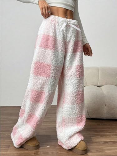 Image of ZAFUL Women's Fuzzy Plush Pajama Pants Wide Leg Pj Bottoms Lounge Pants | Soft Fluffy Sleep Pants Drawstring Elastic Waist Teddy Pjs for Women No Pockets