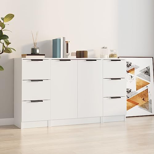 Juego de 3 aparadores blancos de madera con cajones y puertas para salón 3