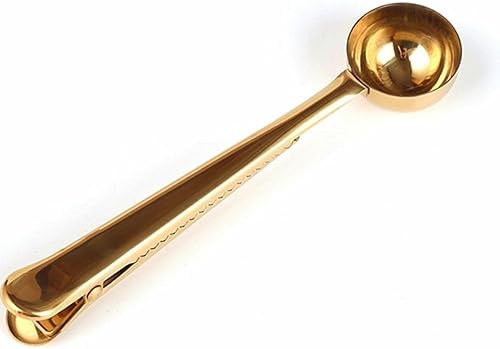 Miniatura 5 de KiNG'Supply - Juego de 5 cucharas de café de acero inoxidable multicolor de doble función con clip de sellado de bolsa, cuchara de mango largo para