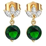 Juego de aretes para mujer, juego de aretes de hoja con circonita cúbica redonda, adecuados para bodas, aniversarios, vacaciones, Cobre, Circonita cúbica