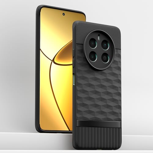 Image of Pikkme Back Cover for Realme 12 Plus 5G / P1 5G / Narzo 70 5G / 70 Pro 5G Camera Protection 3D Hexa Cube Design Silicone Protective Bumper Case (Black)