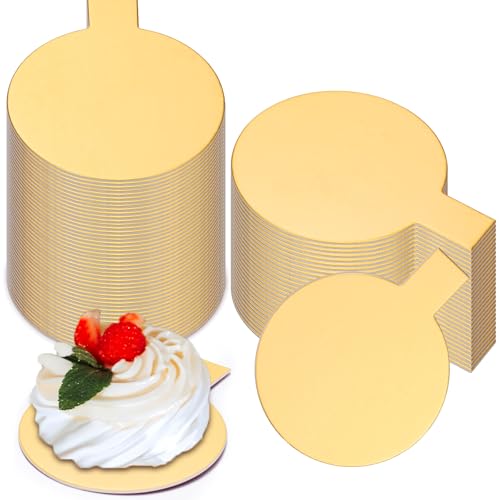Teenyyou 200 Pcs 2 Inch Mini Cake Boards with Tab Small Round Dessert Plates Bulk Pastry Waxed Cake Coaster for Cupcake Tiny Dessert Display Trays, Party Wedding Birthday Party Favors(Gold) by Teenyyou - Used condition - US$13.06
