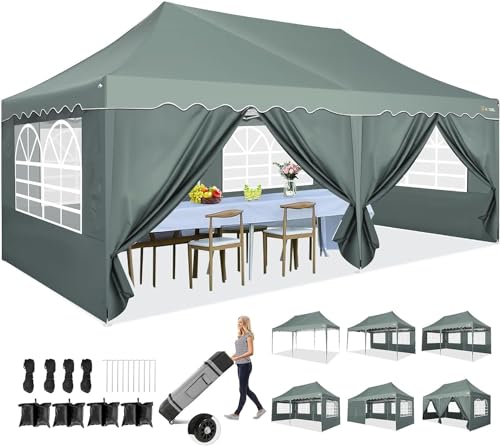 Hoteel Barnum Plegable 3x6 de jardín al Aire Libre Profesional con 6 Paredes, Bolsa con Ruedas y 4 Bolsas de Arena, fácil instalación para Eventos al Aire Libre, Impermeable y UV50+, Gris