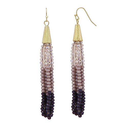 Rosemarie Collections Women's Stunning Seed Bead Tassel Dangle Earrings (Ombre Purple Gold Tone Fish Hook, 3.5")