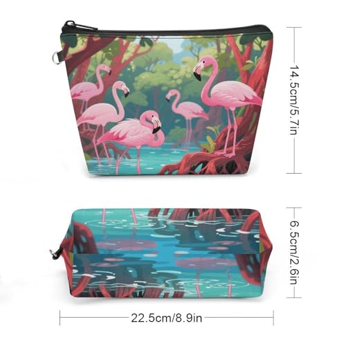 Bolsa de maquillaje de piel sintética con flamencos, ideal para organizar cosméticos en tus viajes 2