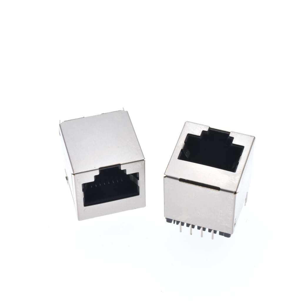 elpart 100 pcs RJ45 Ethernet Socket 5224 8P8C DIP Network Jack with Shielding Copper Shell Female Connector 180 Degree 16mm* #elPart2339039