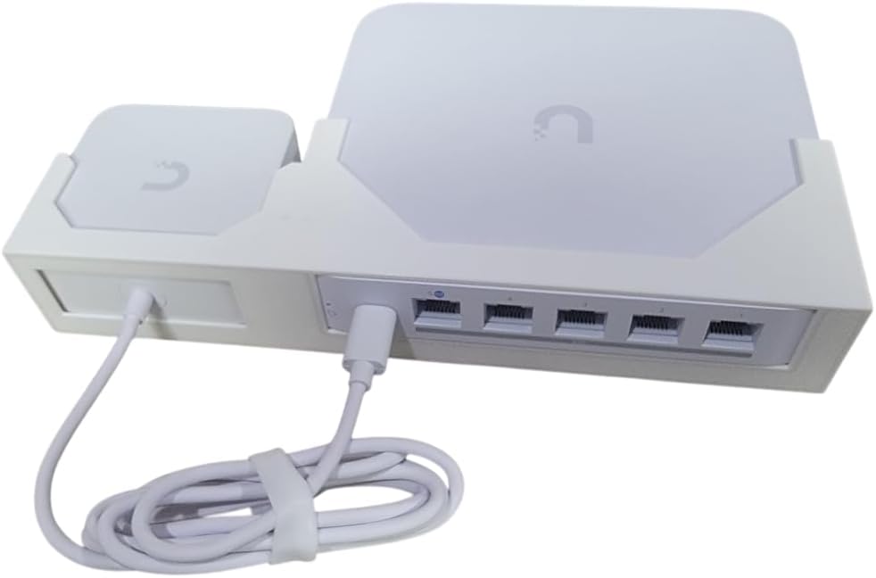 Wall Mount with PSU Holder for Unifi Cloud Gateway Max UCG-MAX, Rack Mount, PETG Material, 10 Inch (White)