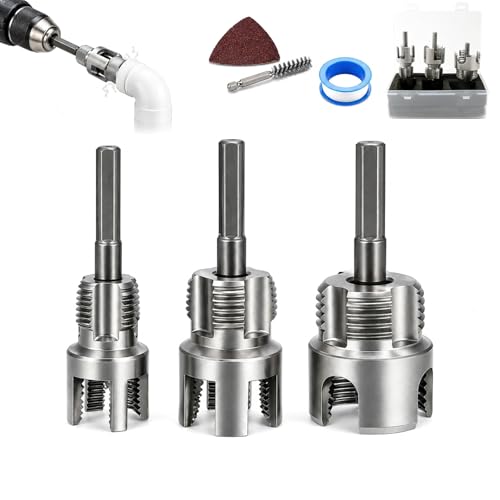 Herramienta de enhebrador de tubos de PVC: 1/2 3/4 1 pulgada enhebrador interno y externo para Sch 40 PVC/CPVC/PPR, rosca en segundos, papel de lija antideslizante y cepillo, juego NPT compatible con