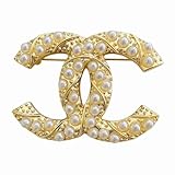 パール&ゴールドトーン ブローチ、装飾的なリボンデザイン、ホワイトパール装飾、エレガントなアクセサリー