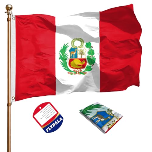FLYBALA Peru Flag 3x5 Ft, Polyester Peruvian National Flag Double Stitched Brass Grommets Fade Resistant for Yard, Home, Party, Holiday, Event Indoor Outdoor Decor