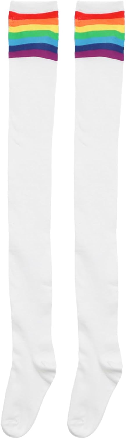 Kaerm Children Comfortable Stretchy Knitted Thigh High Stocking Socks Colored Stripes Decor Stocking Cosplay Supplies