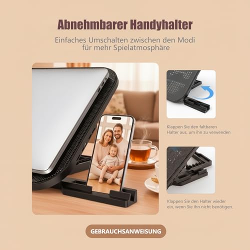 Image of Laptop Cooling Pad with 3 Quiet Fans, 5-Level Height Adjustable Ergonomic Stand, 2 USB Ports & Phone Holder, Fits 12-17 Inch Laptops, Family-Friendly for Gaming /Work /Online Class,