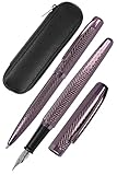 Online Schreib-Set Eleganza Diamond Wine I enthält Kugelschreiber, Füller, Echt-Lederetui I 3-teilig I in Geschenkbox I Füllhalter für Standardpatronen I Kulli mit Großraummine G2