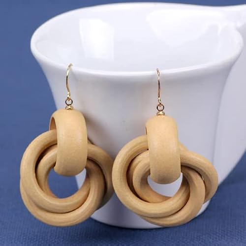 Vintage Natural Wooden Circle Dangle Drop Earrings For Women Girls Big Statement Wood Twist Round Hoop Earrings Ear Jewelry-Beige #TOP1