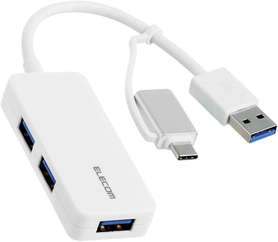 Elecom U3H-CAK3005BWH USB HUB 5Gbps Type-C Converter Adapter Cable Fixing 3 Ports, White