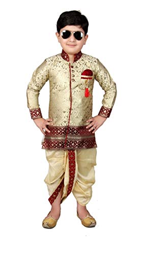 Image of Boys Sherwani Set | Brocade Sherwani for Boys | Kids Ethnic Wear | Party Outfit for Weddings Festivals & Special Occasions