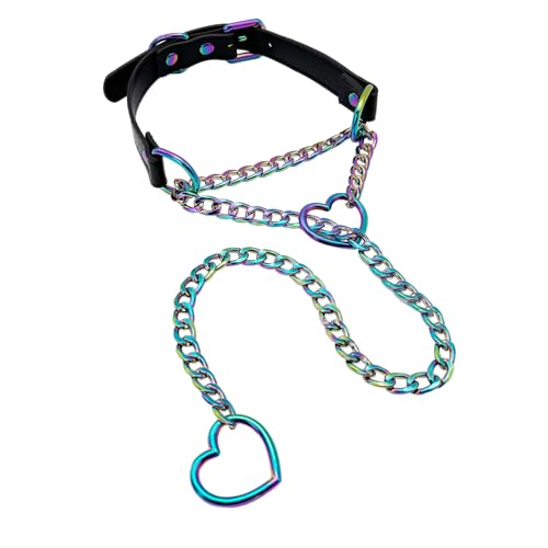 paloli Vegan Leather Choker Necklace with Heart Chain – Adjustable