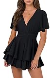 Hocuos Women's Flutter Short Sleeve Plunging V Neck Dress Tie Waist Layer Ruffle Hem A Line Swing Ca