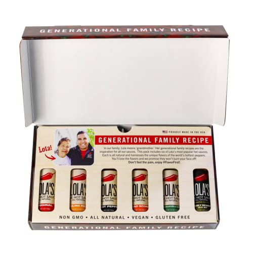 Lola’s Fine Hot Sauce 6 Pack Gift Set | Family Recipes | All-Natural, Gluten-Free, Keto | Includes: Original, Green Serrano, Ghost Pepper, Trinidad Scorpion, Carolina Reaper, Family Reserve #TOP3