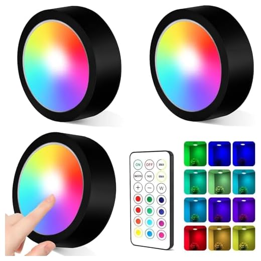 3 Stück LED RGB Spots Batteriebetrieben mit Fernbedienung,RGB LED Schrankbeleuchtung Kabellos,Kleiderschrank Regal Beleuchtung,Vitrinenbeleuchtung für SchlafzimmerKleiderschrank, Kabinett, Küche
